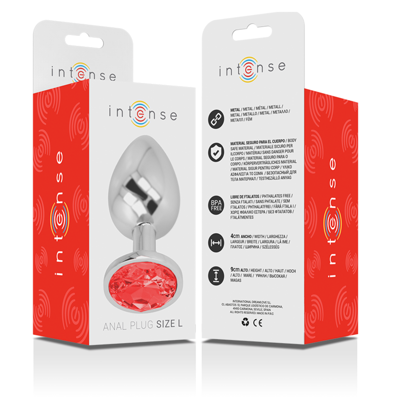 Plug Anale in Metallo Alluminio con Cristallo Rosso Misura L