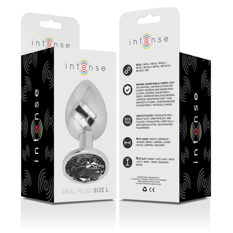 Plug Anale in Metallo Alluminio con Vetro Nero Taglia L