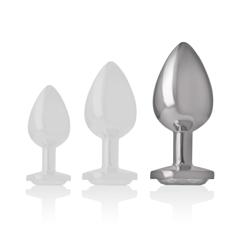 Plug Anale in Metallo Alluminio con Cristallo Argento Misura L