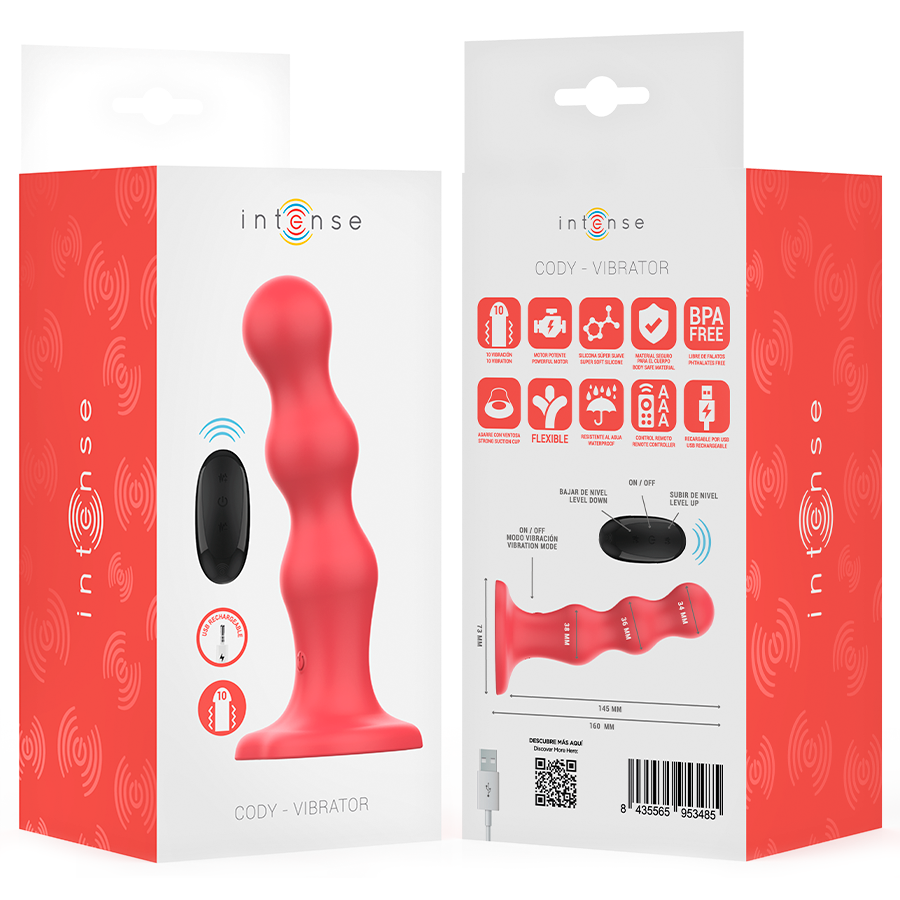 Cody – Vibratore con Ventosa Telecomando Rosso