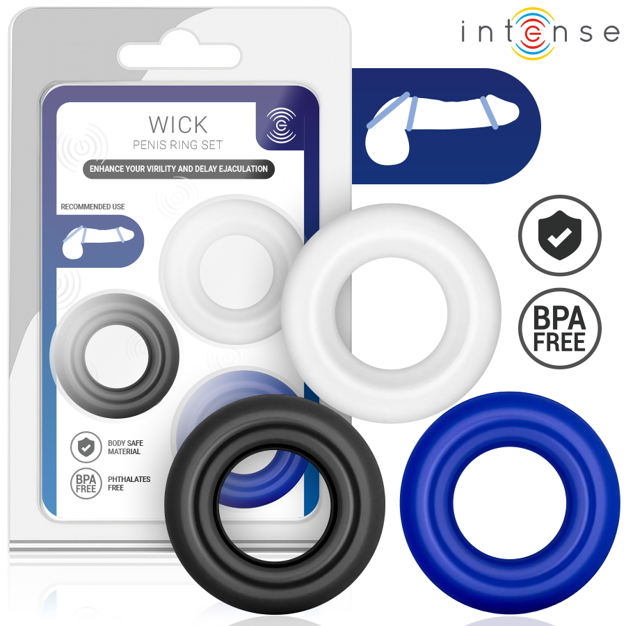 Set di 3 Anelli per Pene Wick, Vari Colori
